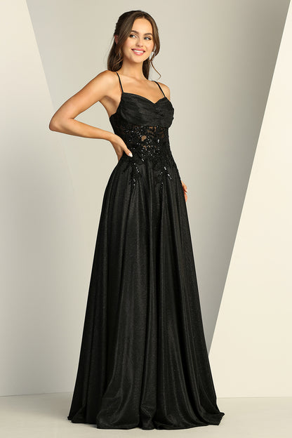 Beautiful sparkly dress with open corset at back. elegant touch of pocket in the skirt. 3232 by ADORA DESIGN