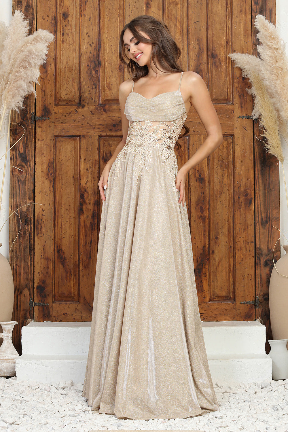 Beautiful sparkly dress with open corset at back. elegant touch of pocket in the skirt. 3232 by ADORA DESIGN