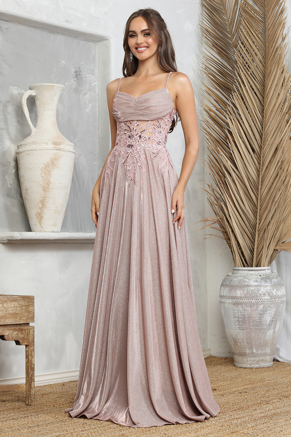 Beautiful sparkly dress with open corset at back. elegant touch of pocket in the skirt. 3232 by ADORA DESIGN