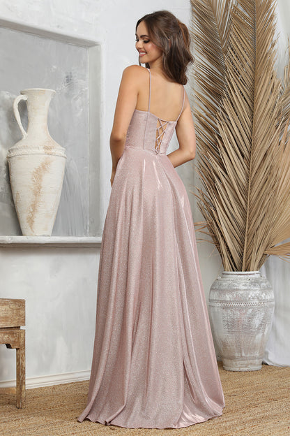 Beautiful sparkly dress with open corset at back. elegant touch of pocket in the skirt. 3232 by ADORA DESIGN