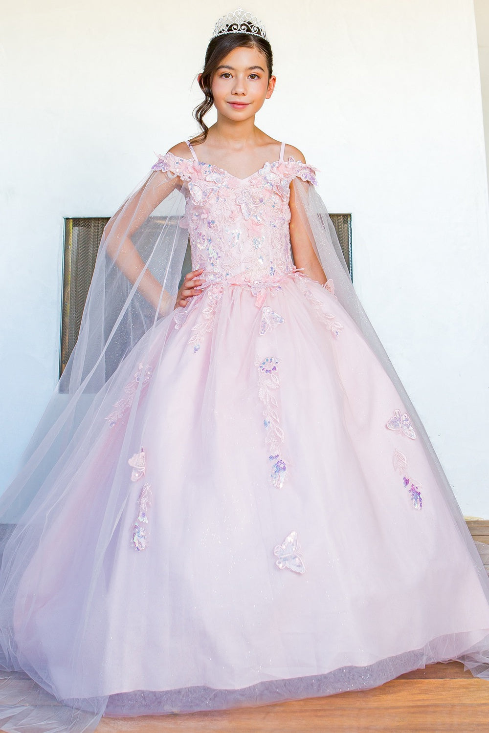 3D floral off shoulder ball gown with glitter skirt, 8075 by Cinderella Counture