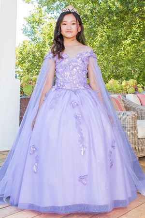 3D floral off shoulder ball gown with glitter skirt, 8075 by Cinderella Counture