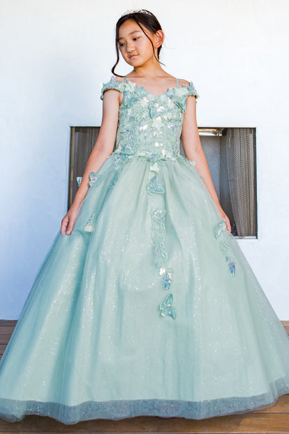 3D floral off shoulder ball gown with glitter skirt, 8075 by Cinderella Counture