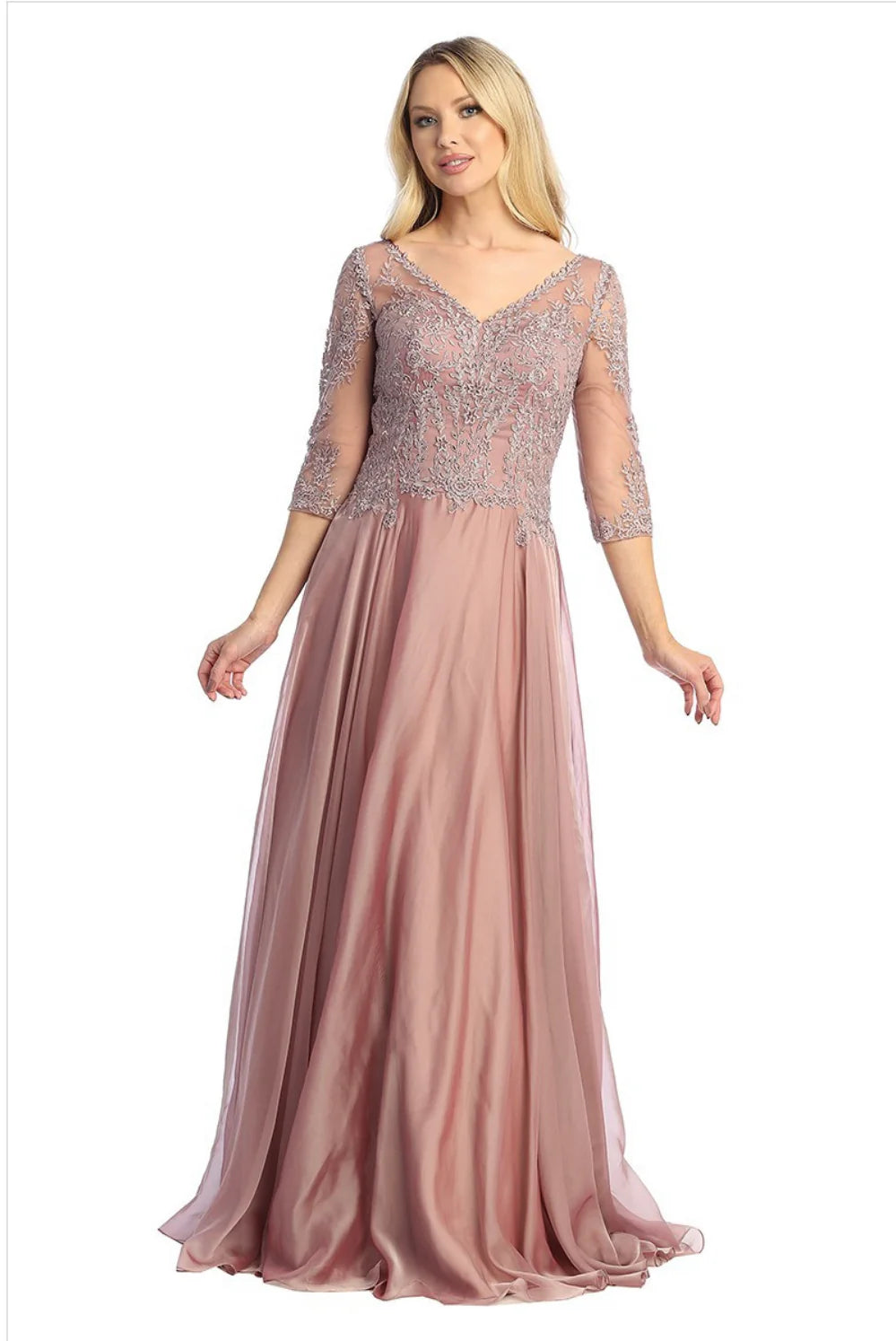 Beautiful metallic chiffon dress perfect for your event with a touch of gems. 7772 by Let’s corp.