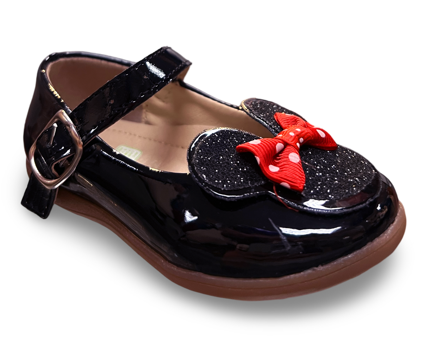 Patent leather, leather insole, rubber sole, 3-D Minnie/Mickey Mouse- Inspired, and Poka Dot bow. GS-09 by LITTLE KERRY