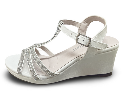 2inch wedge, ankle strap, open-toed, synthetic shimmer, and silver gems. K-CHRISTY-44 by DEBLOSSOM.