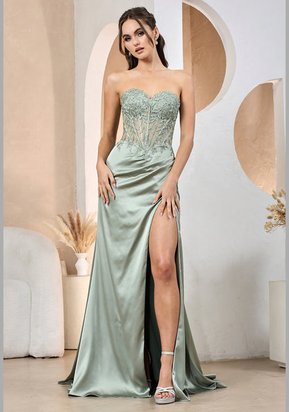 This dress is perfect for your unforgettable moment. With satin fabric, fitter with slit at the skirt. 3161 by Adora DESIGN