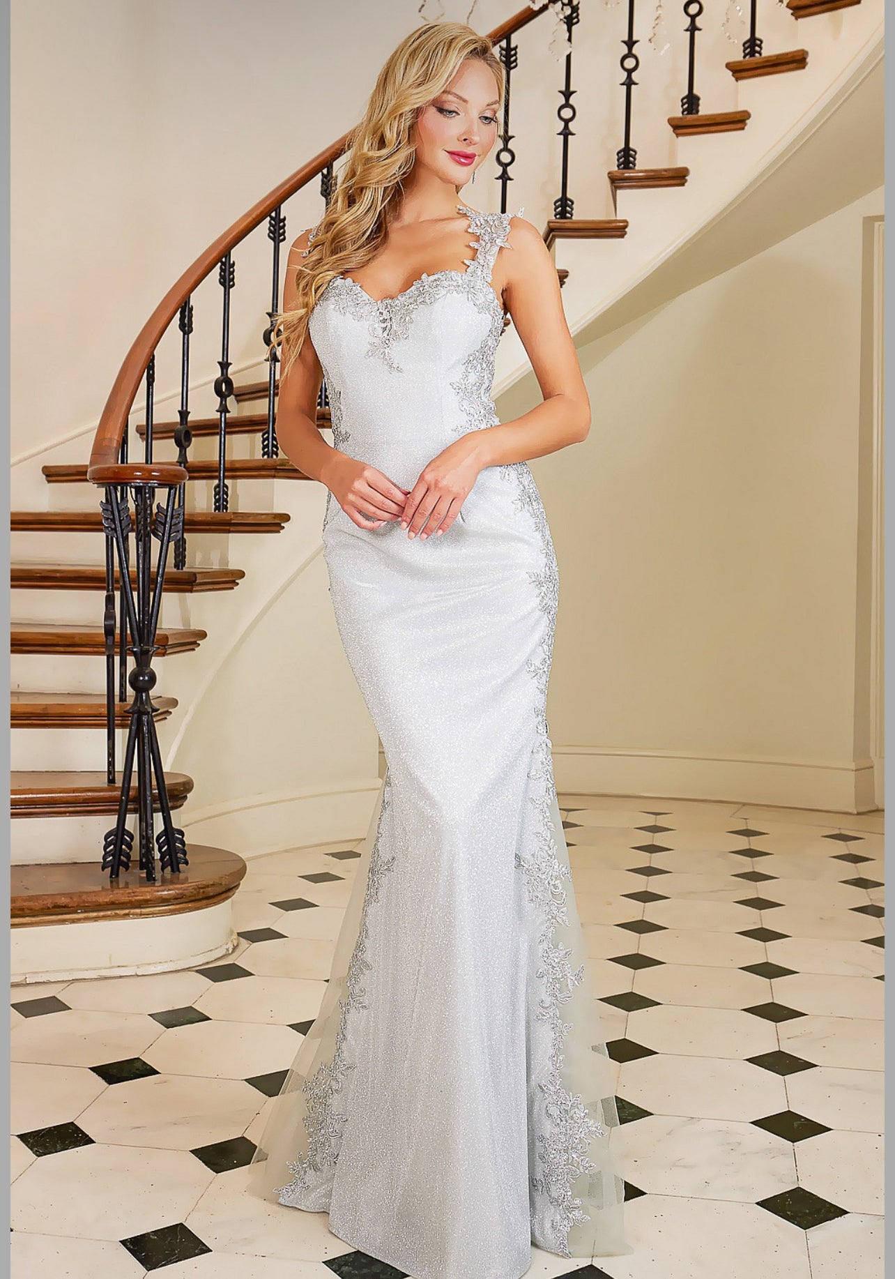 Beautiful sparkly dress with a touch of design at the sides, Fitted 3116 BY ADORA DESIGN