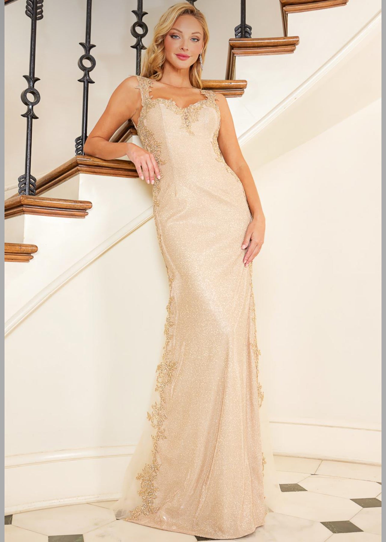 Beautiful sparkly dress with a touch of design at the sides, Fitted 3116 BY ADORA DESIGN