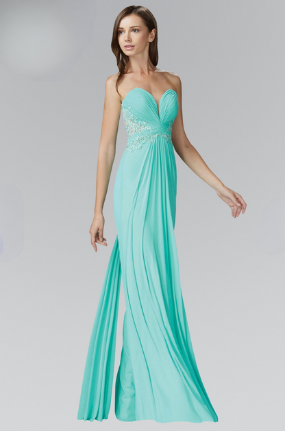 Strapless Sweetheart Soft Mesh Long Dress with Sheer Back. GL2016 BY Elizabeth K