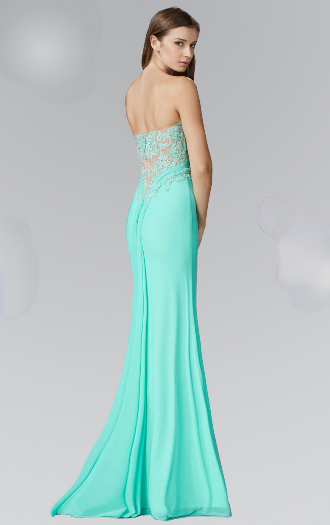 Strapless Sweetheart Soft Mesh Long Dress with Sheer Back. GL2016 BY Elizabeth K