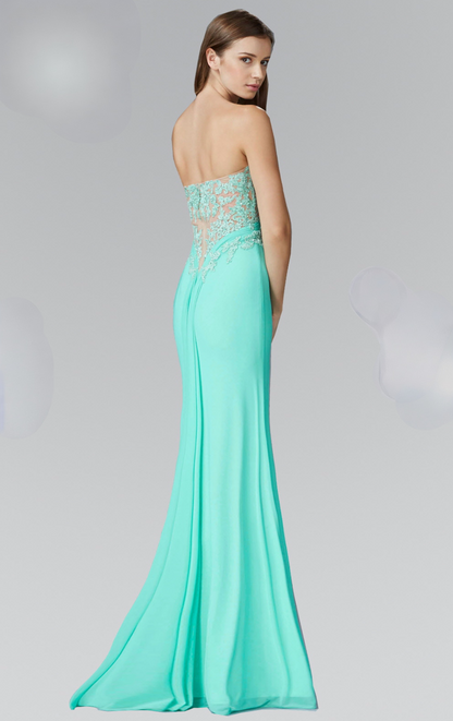 Strapless Sweetheart Soft Mesh Long Dress with Sheer Back. GL2016 BY Elizabeth K