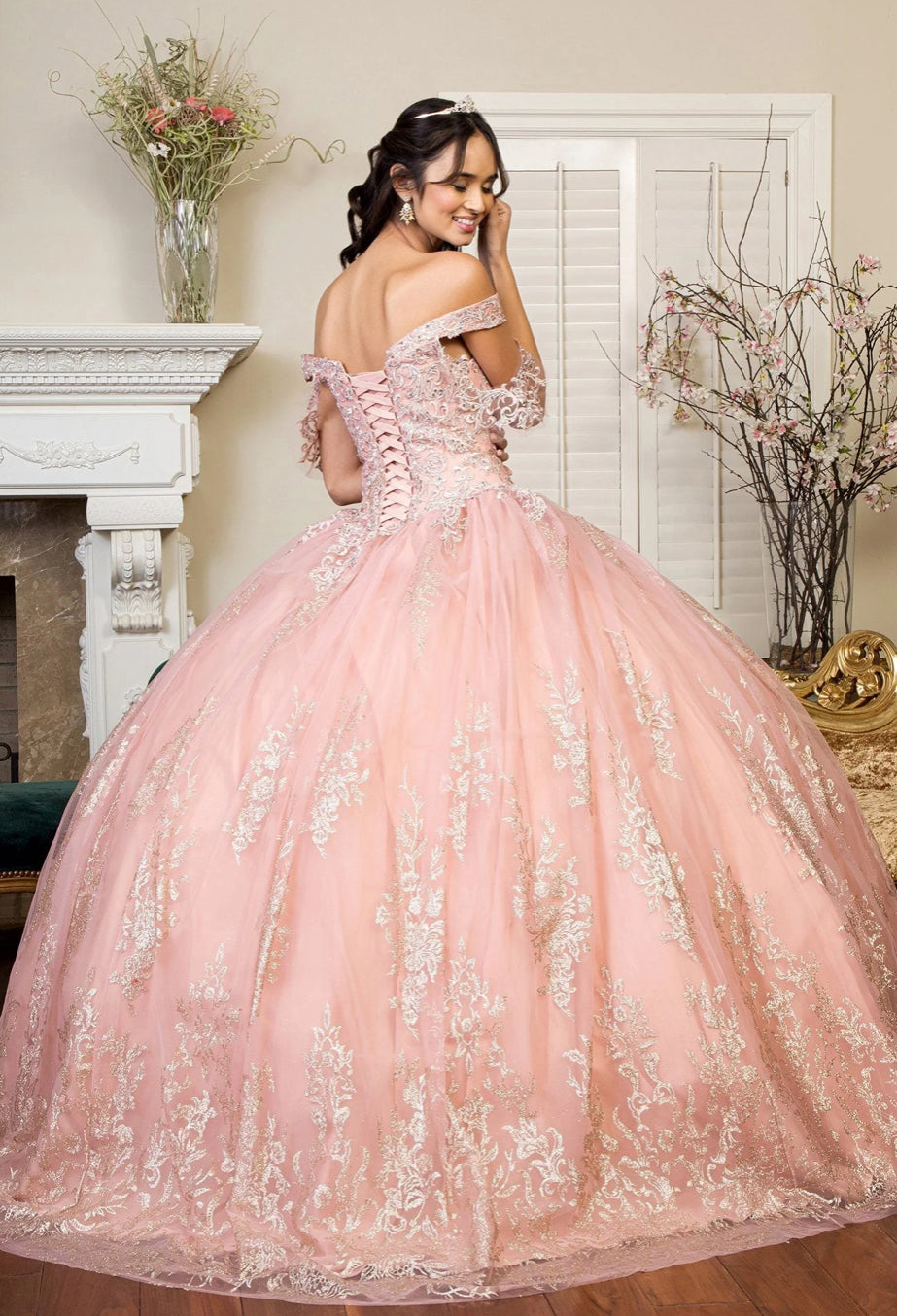 Off shoulder Glitter Mesh Quinceañera  GL1941 by Elizabeth K