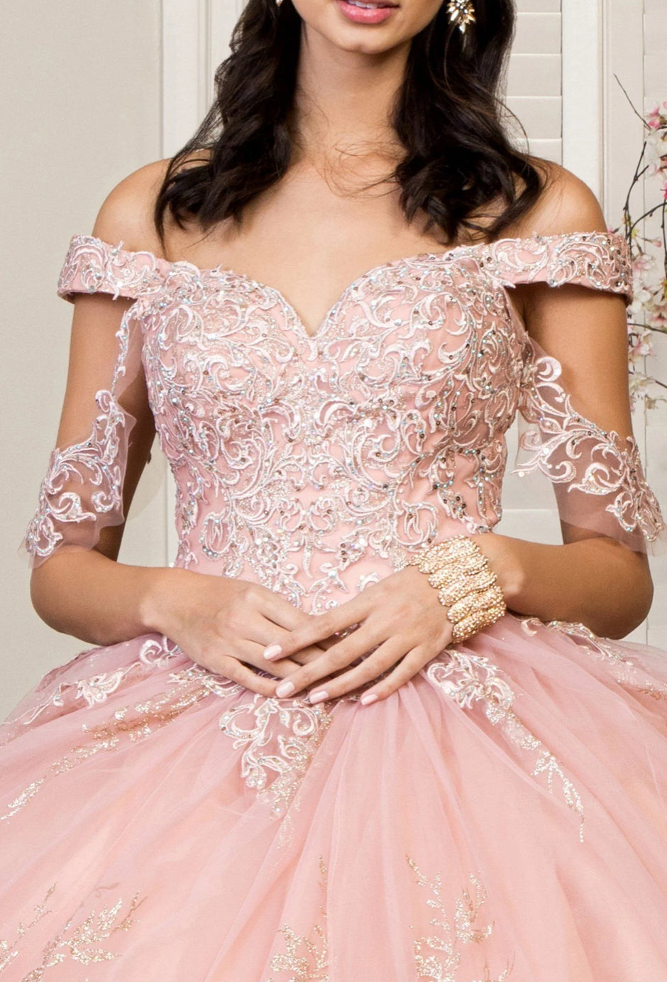 Off shoulder Glitter Mesh Quinceañera  GL1941 by Elizabeth K