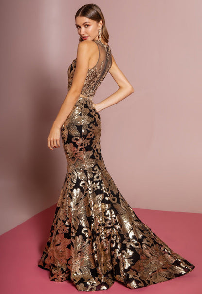 Beautiful sequin dress with a touch of gems and flower design Fitted. Gl2272 BY GLORIA