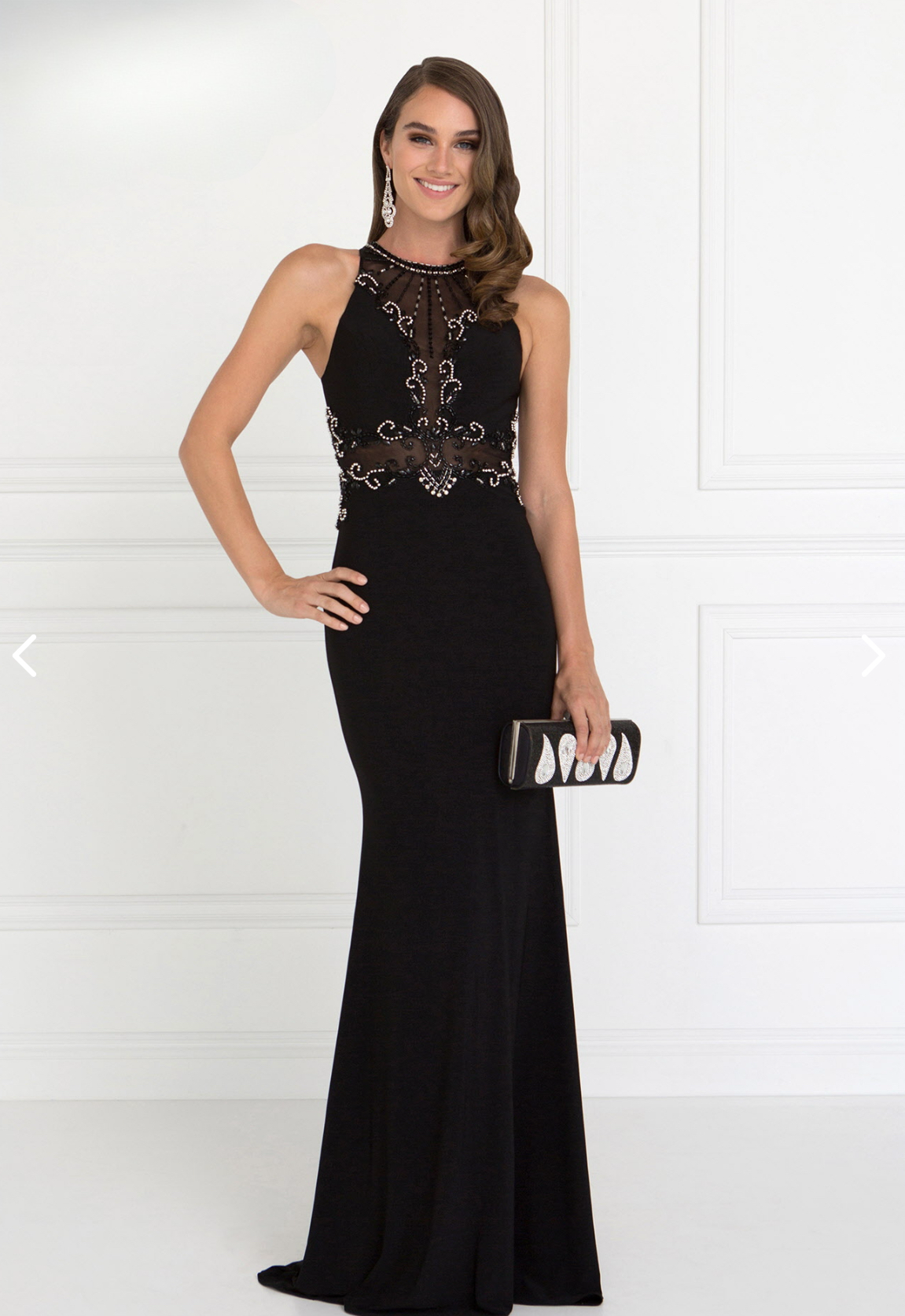 Beads Embellished Jersey Long Dress with Sheer Back BY GL2298 Elizabeth K