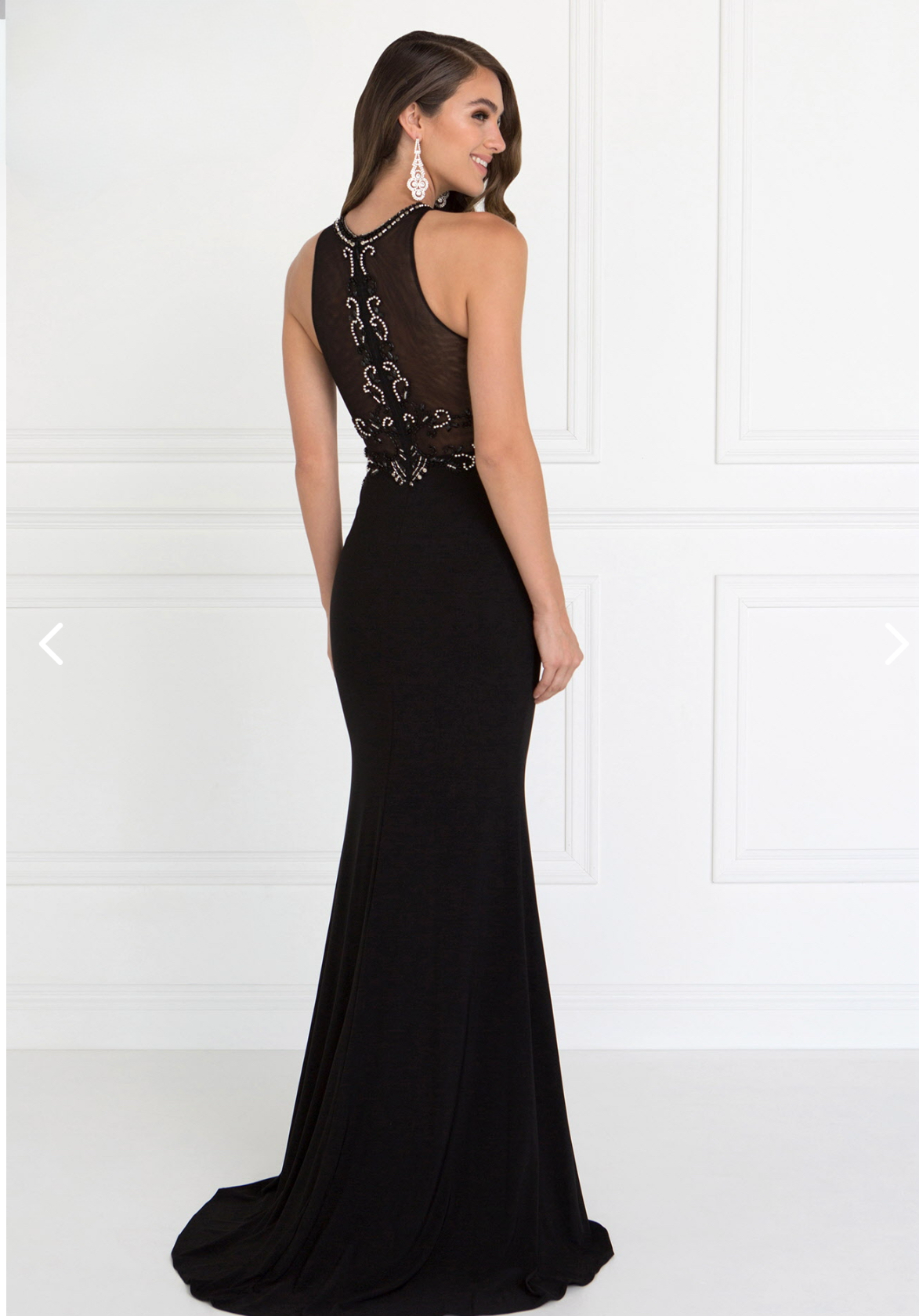 Beads Embellished Jersey Long Dress with Sheer Back BY GL2298 Elizabeth K