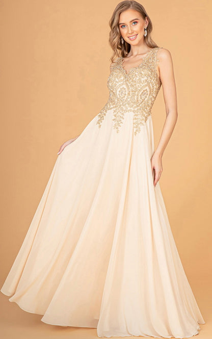 V-Neck Embroidered Chiffon Long Dress GL2311 BY  Elizabeth K