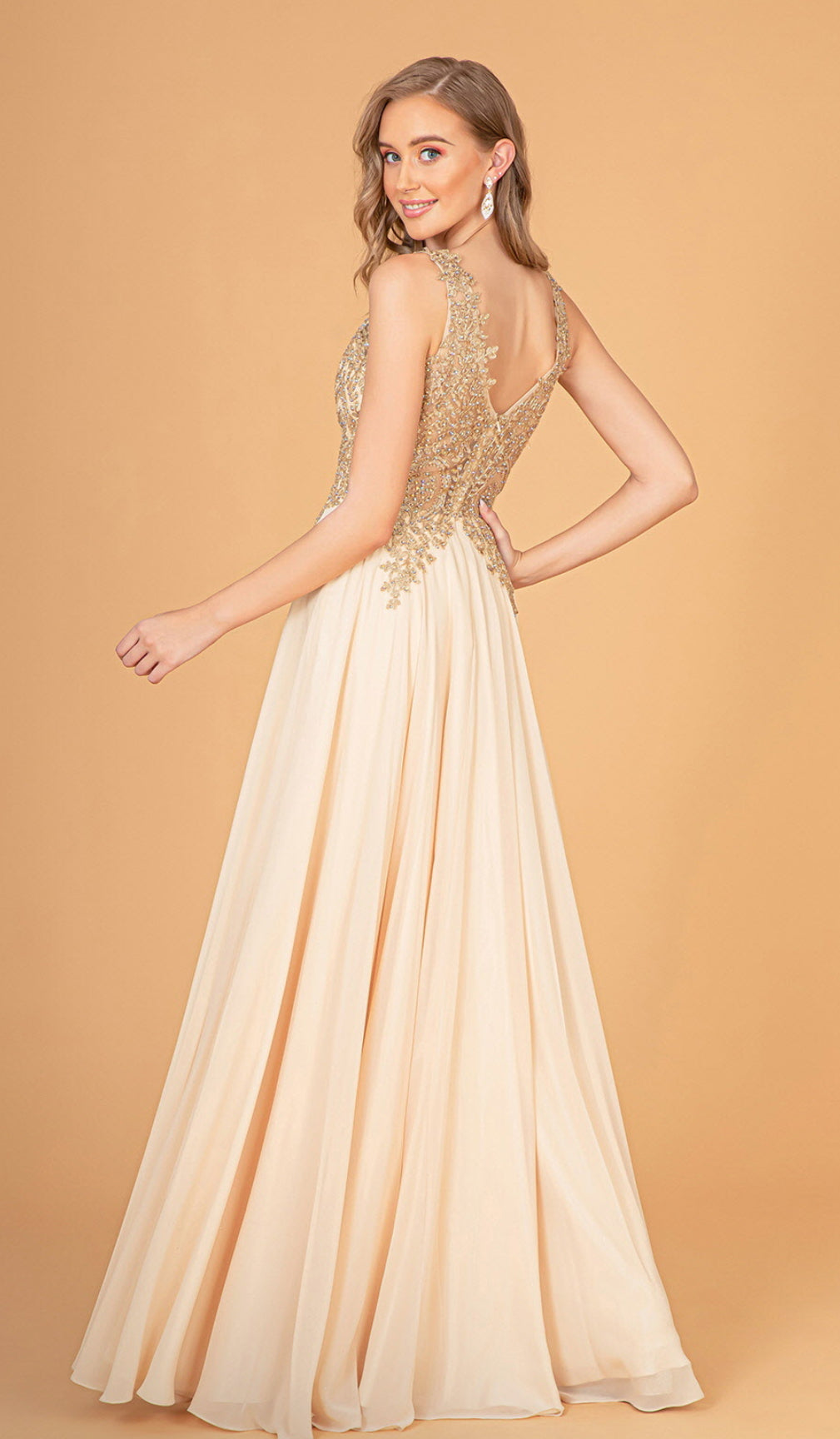 V-Neck Embroidered Chiffon Long Dress GL2311 BY  Elizabeth K