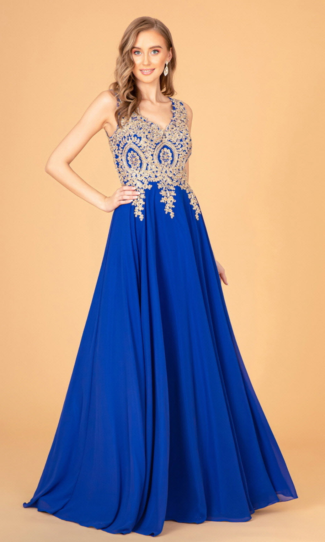 V-Neck Embroidered Chiffon Long Dress GL2311 BY  Elizabeth K