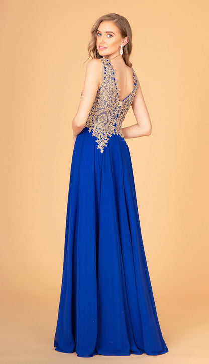 V-Neck Embroidered Chiffon Long Dress GL2311 BY  Elizabeth K