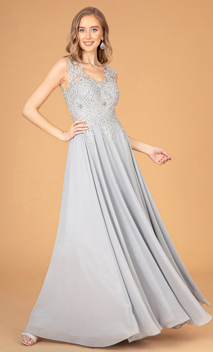 V-Neck Embroidered Chiffon Long Dress GL2311 BY  Elizabeth K