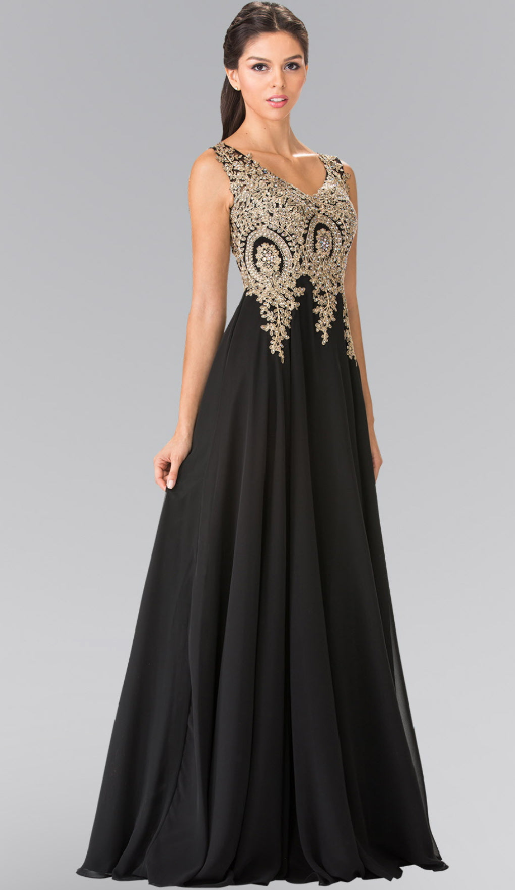 V-Neck Embroidered Chiffon Long Dress GL2311 BY  Elizabeth K