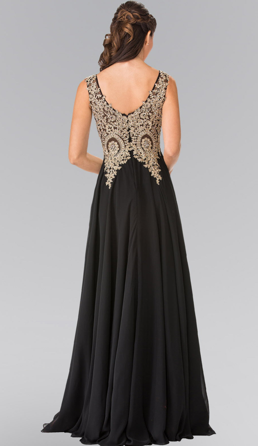 V-Neck Embroidered Chiffon Long Dress GL2311 BY  Elizabeth K