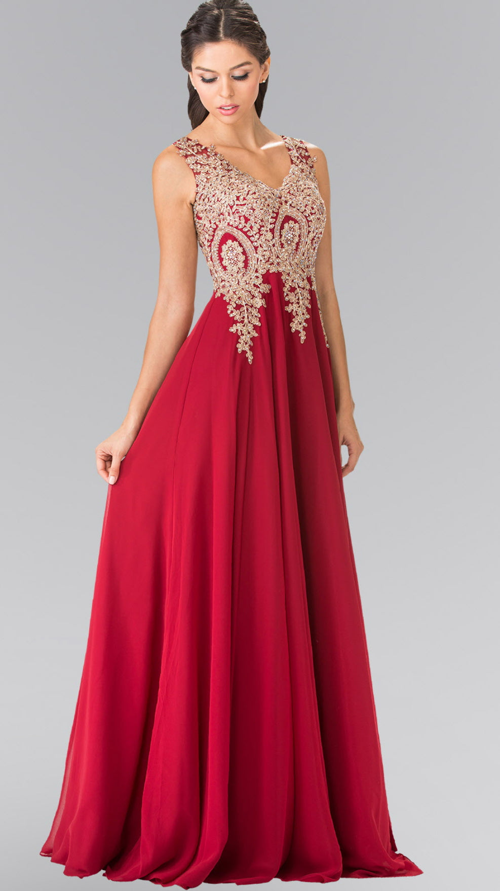 V-Neck Embroidered Chiffon Long Dress GL2311 BY  Elizabeth K