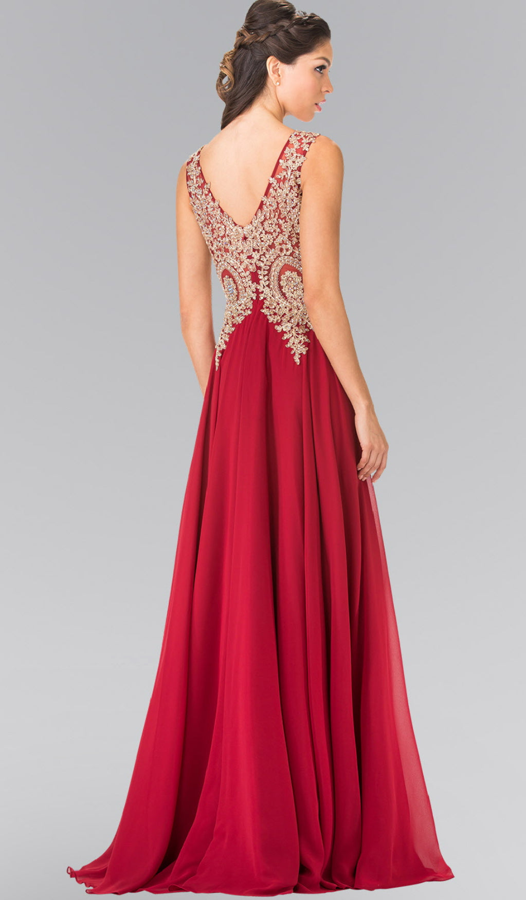 V-Neck Embroidered Chiffon Long Dress GL2311 BY  Elizabeth K