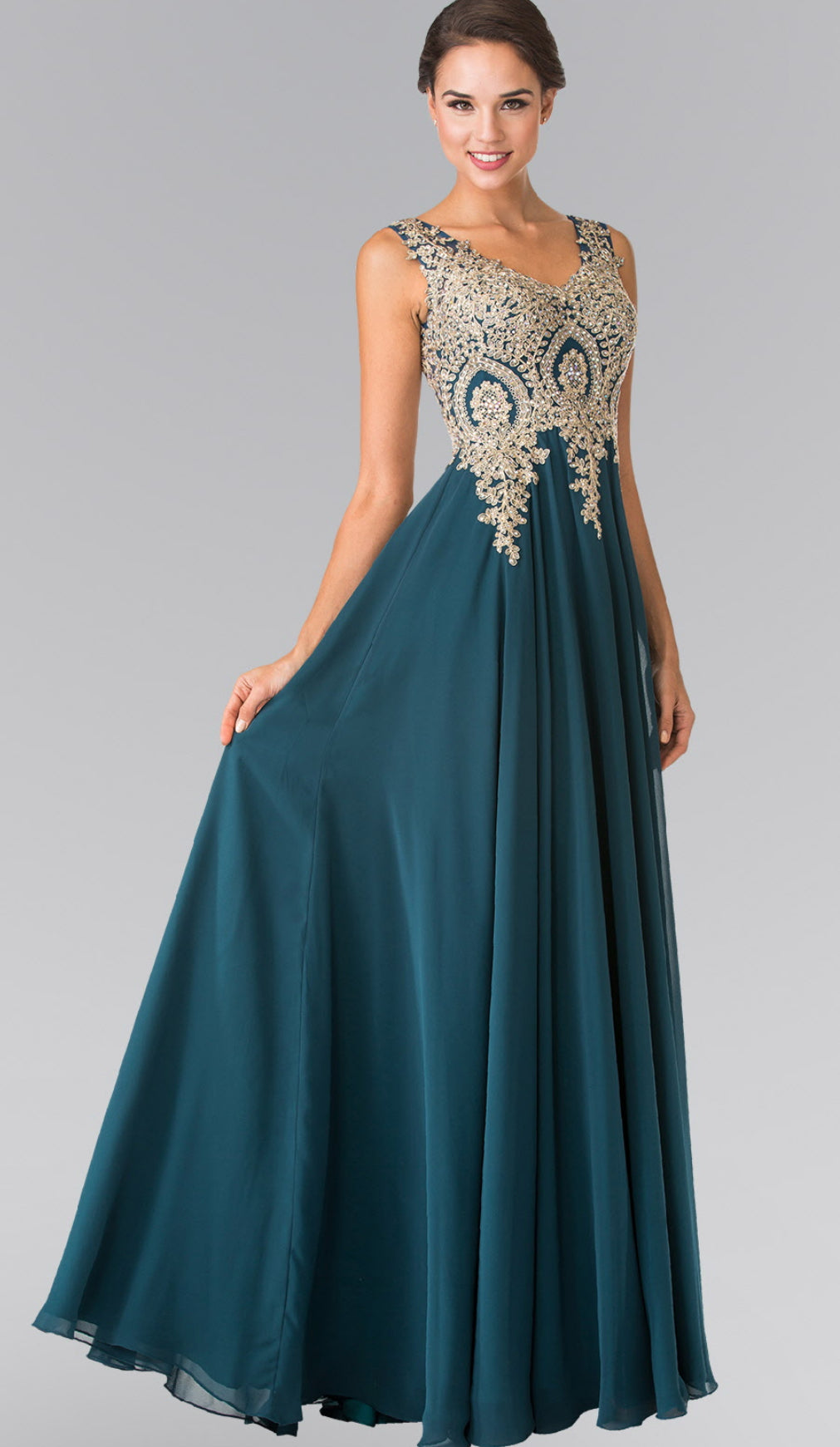 V-Neck Embroidered Chiffon Long Dress GL2311 BY  Elizabeth K