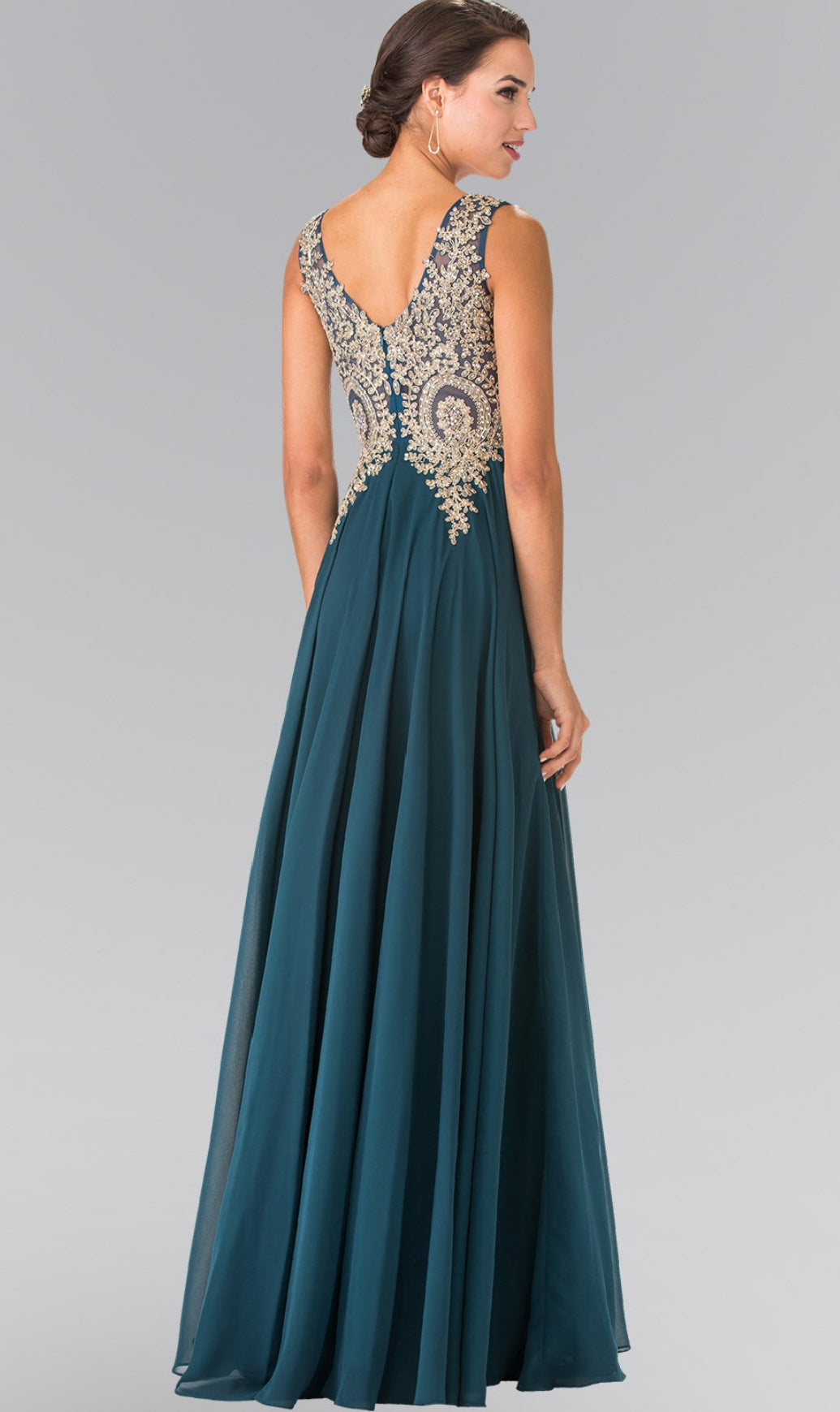 V-Neck Embroidered Chiffon Long Dress GL2311 BY  Elizabeth K