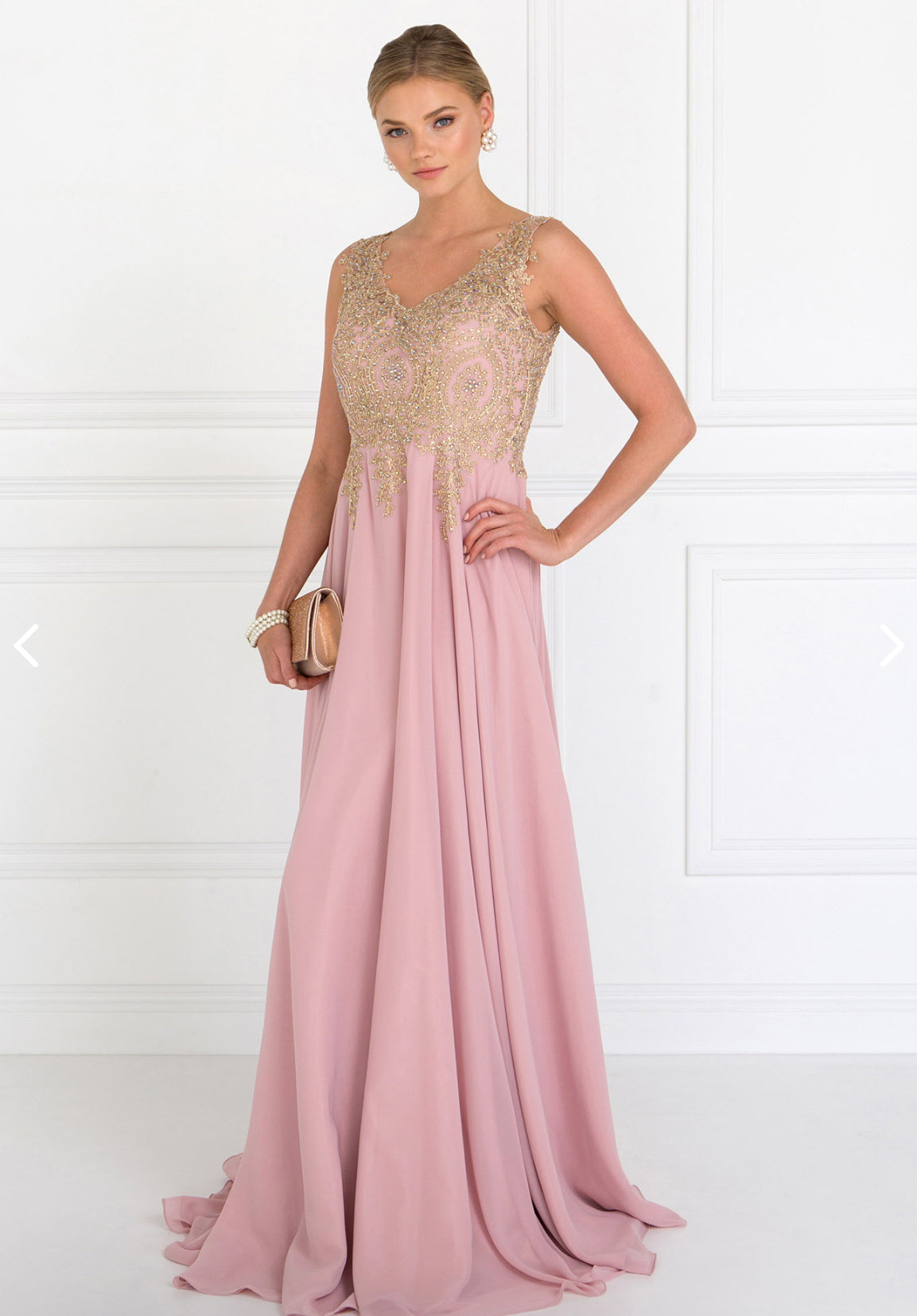 V-Neck Embroidered Chiffon Long Dress GL2311 BY  Elizabeth K