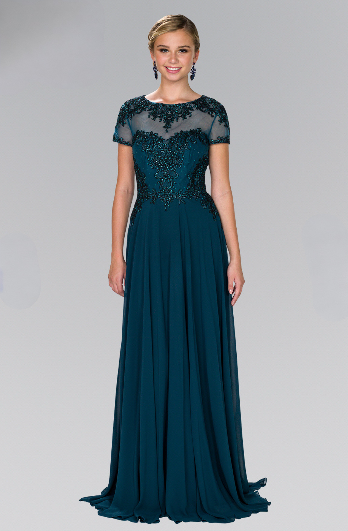 Chiffon A-Line Long Dress with Embroidery and Beads. GL2406 Elizabeth K