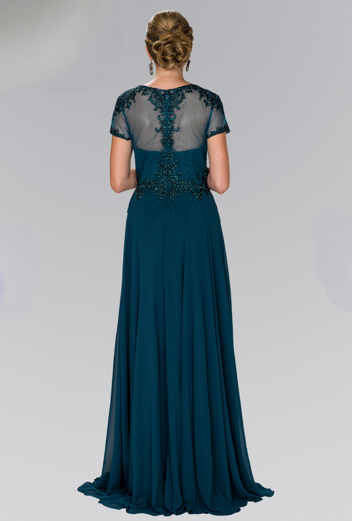 Chiffon A-Line Long Dress with Embroidery and Beads. GL2406 Elizabeth K