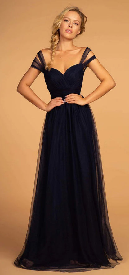 Sweetheart Tulle Long Dress w/ V-Back Beautiful with sweetheart neckline and v-back with zipper and cut-away shoulder, A-line silhouette. GL2610 Elizabeth K