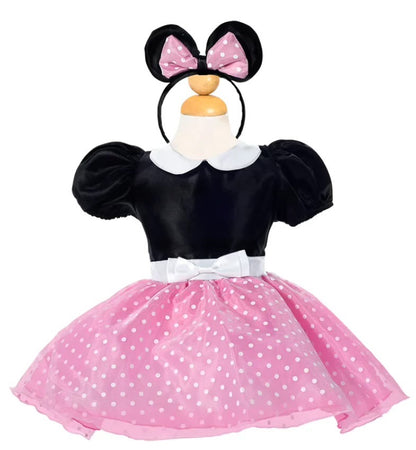 LP-07 BY Alegría imports inspired polka dot dress up for girls includes black pantyhose and headband is made of silk and is perfect for a party theme or a magical vacation.