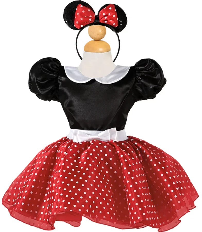 LP-07 BY Alegría imports inspired polka dot dress up for girls includes black pantyhose and headband is made of silk and is perfect for a party theme or a magical vacation.