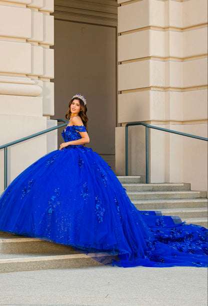 Train, Off Shoulder Quince Dress, 3D design. PQ1028 by Bella Couture