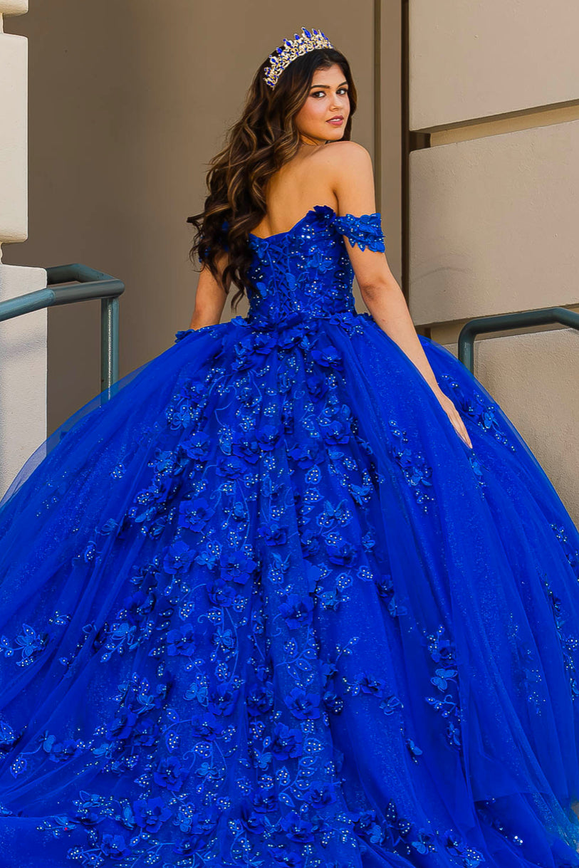 Train, Off Shoulder Quince Dress, 3D design. PQ1028 by Bella Couture