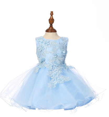 Super cute flower lace adorned with 3D flowers baby tulle dress. 9125B “LALA ERINA" BY CINDERELLA COUTURE