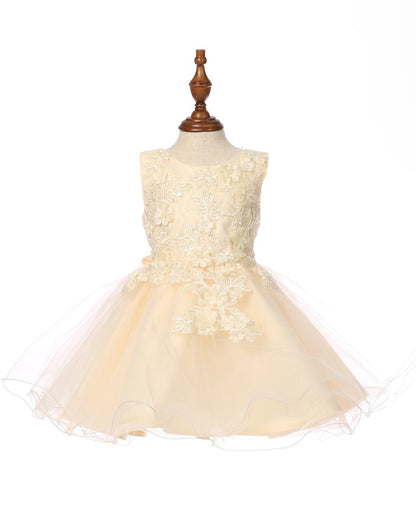 Super cute flower lace adorned with 3D flowers baby tulle dress. 9125B “LALA ERINA" BY CINDERELLA COUTURE