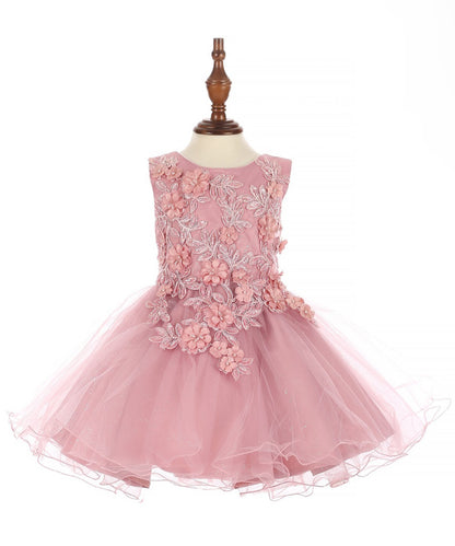 Super cute flower lace adorned with 3D flowers baby tulle dress. 9125B “LALA ERINA" BY CINDERELLA COUTURE