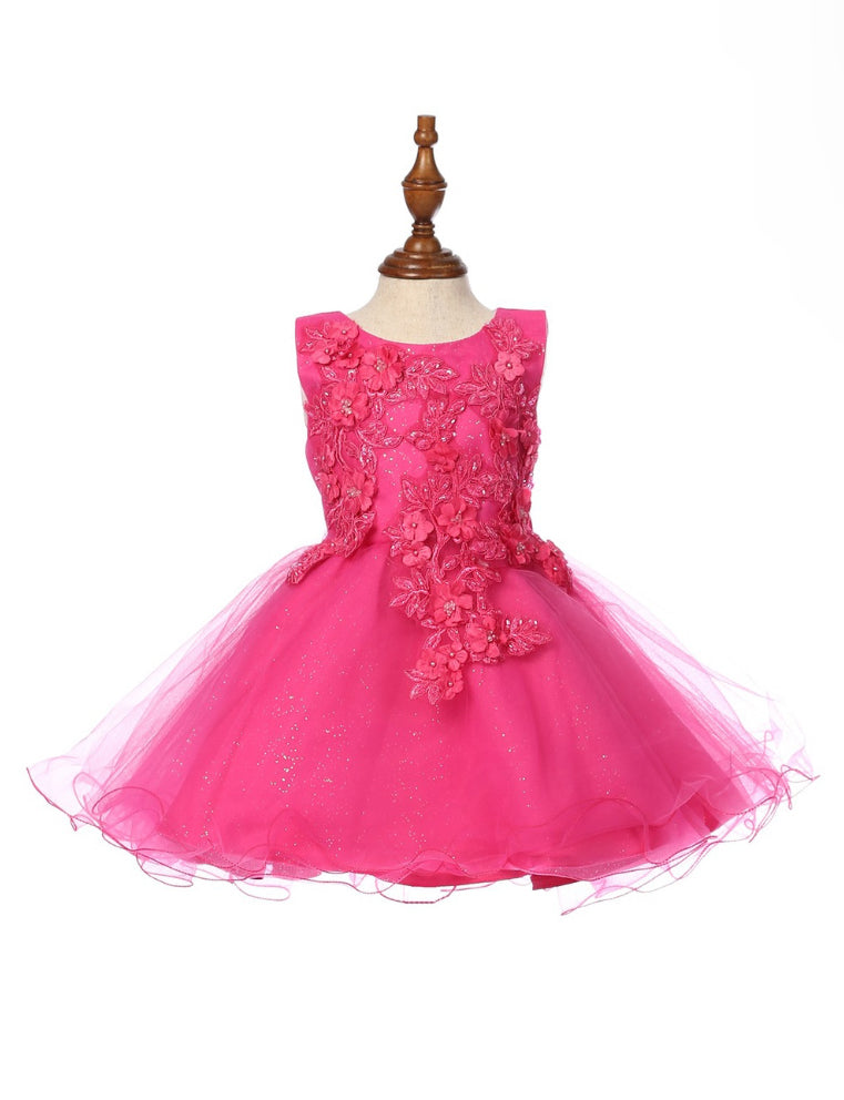 Super cute flower lace adorned with 3D flowers baby tulle dress. 9125B “LALA ERINA" BY CINDERELLA COUTURE