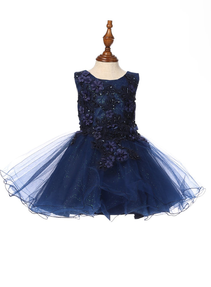 Super cute flower lace adorned with 3D flowers baby tulle dress. 9125B “LALA ERINA" BY CINDERELLA COUTURE