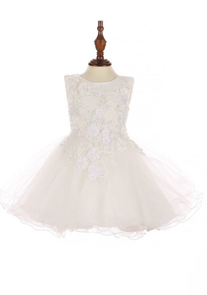 Super cute flower lace adorned with 3D flowers baby tulle dress. 9125B “LALA ERINA" BY CINDERELLA COUTURE