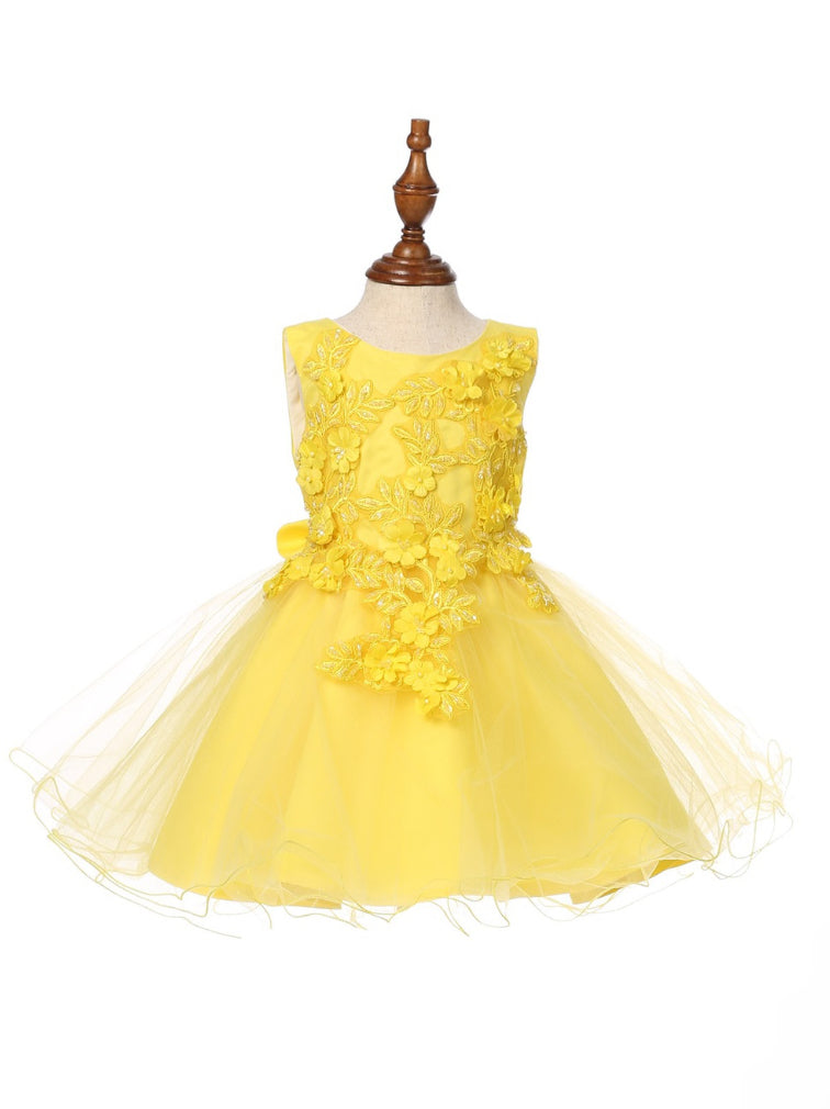 Super cute flower lace adorned with 3D flowers baby tulle dress. 9125B “LALA ERINA" BY CINDERELLA COUTURE