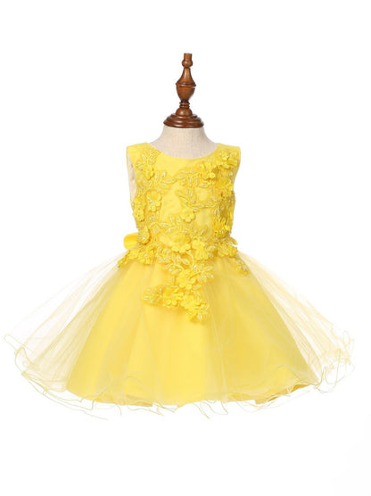 Super cute flower lace adorned with 3D flowers baby tulle dress. 9125B “LALA ERINA" BY CINDERELLA COUTURE