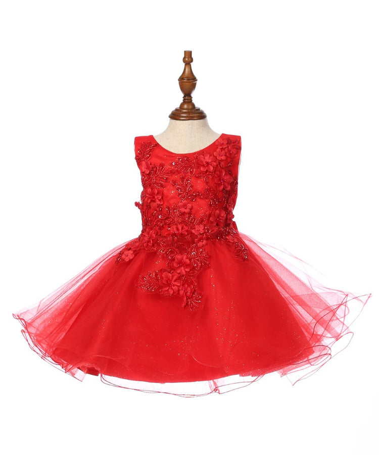 Super cute flower lace adorned with 3D flowers baby tulle dress. 9125B “LALA ERINA" BY CINDERELLA COUTURE