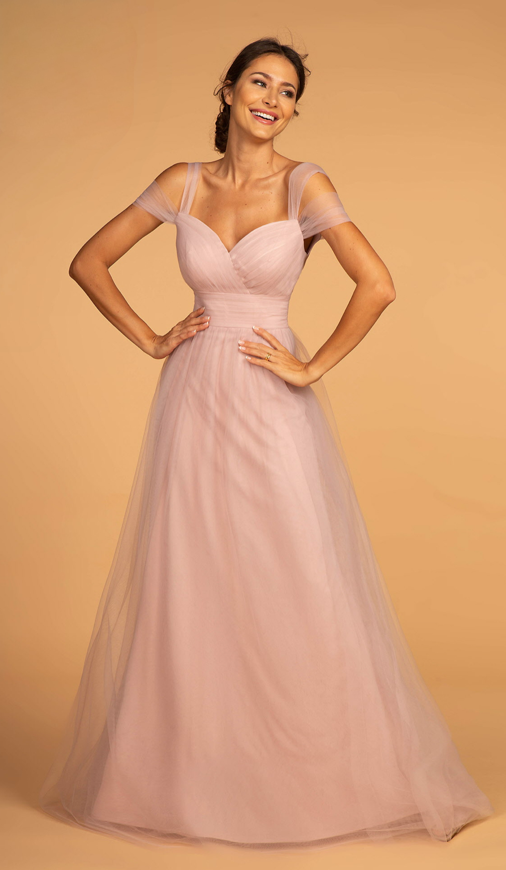 Sweetheart Tulle Long Dress w/ V-Back Beautiful with sweetheart neckline and v-back with zipper and cut-away shoulder, A-line silhouette. GL2610 Elizabeth K